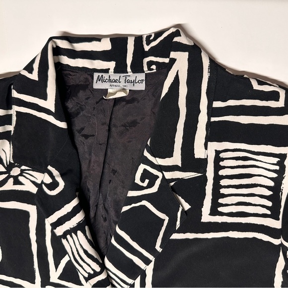 Vintage 90s Oversized Soft Michael Taylor Geometric Long Button Jacket Blazer S - Picture 8 of 11